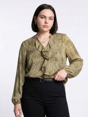 NWT Laura Plus Leopard Print Ruffle Front Blouse - Size 16